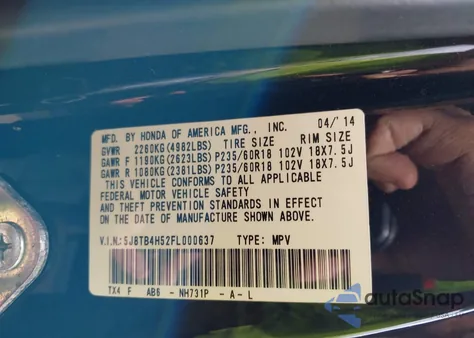 2015 Acura Rdx from USA, damaged, VIN 5J8TB4H52FL000637